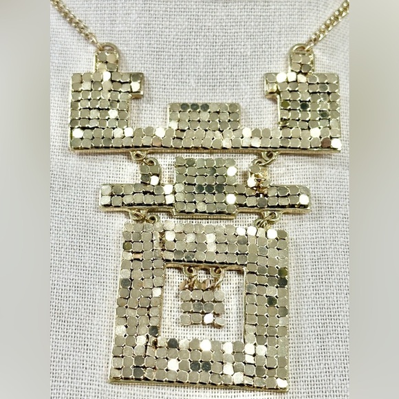 Vintage Gold Tone Mesh Large Run Way Statement Long Necklace - Picture 2 of 4